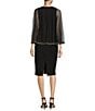 Color:Black - Image 2 - Beaded Cape Round Neck Long Sleeve Sheath Dress