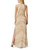 Color:Light Gold - Image 2 - Beaded Chevron Halter Neck Sleeveless Thigh High Side Slit Gown