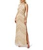Color:Light Gold - Image 1 - Beaded Chevron Halter Neck Sleeveless Thigh High Side Slit Gown