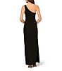Aidan Mattox Beaded Crepe Flower Pattern One Shoulder Neck Side Slit Column Gown, Color:Black - Image 2