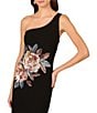 Aidan Mattox Beaded Crepe Flower Pattern One Shoulder Neck Side Slit Column Gown, Color:Black - Image 3