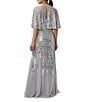 Color:Silver - Image 2 - Beaded Crew Neck Short Sleeve Cape Back Gown