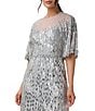 Color:Silver - Image 3 - Beaded Crew Neck Short Sleeve Cape Back Gown