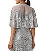 Color:Silver - Image 4 - Beaded Crew Neck Short Sleeve Cape Back Gown