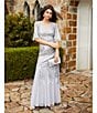 Color:Silver - Image 6 - Beaded Crew Neck Short Sleeve Cape Back Gown