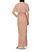 Aidan Mattox Beaded Mesh Cape Sleeves Front Keyhole Long Dress, Color:Rose Gold - Image 2