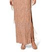 Aidan Mattox Beaded Mesh Cape Sleeves Front Keyhole Long Dress, Color:Rose Gold - Image 4