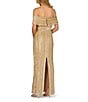 Aidan Mattox Beaded Mesh Off-The-Shoulder Back Slit Long Dress, Color:Gold - Image 2