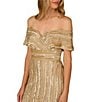Aidan Mattox Beaded Mesh Off-The-Shoulder Back Slit Long Dress, Color:Gold - Image 3