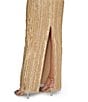 Aidan Mattox Beaded Mesh Off-The-Shoulder Back Slit Long Dress, Color:Gold - Image 4