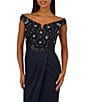 Aidan Mattox Beaded Mesh Off-The-Shoulder Cap Sleeve Satin Column Dress, Color:Twilight - Image 3