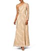 Color:Light Gold - Image 1 - Beaded One Shoulder Long Sleeve A-Line Gown