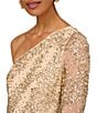 Color:Light Gold - Image 3 - Beaded One Shoulder Long Sleeve A-Line Gown
