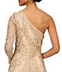 Color:Light Gold - Image 4 - Beaded One Shoulder Long Sleeve A-Line Gown