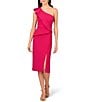 Aidan Mattox Bonded Crepe One-Shoulder Sleeveless Front Drape Midi Sheath Dress, Color:Brilliant Rose - Image 1