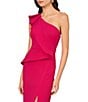 Aidan Mattox Bonded Crepe One-Shoulder Sleeveless Front Drape Midi Sheath Dress, Color:Brilliant Rose - Image 3