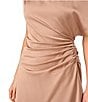 Aidan Mattox Crepe Back Satin One-Shoulder Neck Short Sleeve Pleated Asymmetrical Midi Dress, Color:Cafe Mocha - Image 4