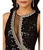 Aidan Mattox Crew Neck Sleeveless Sequin Gown, Color:Black - Image 3