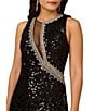 Aidan Mattox Crew Neck Sleeveless Sequin Gown, Color:Black - Image 4
