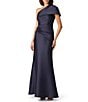 Aidan Mattox Dramatic One Shoulder Sleeveless Draped Pleats Long Dress - Image 1