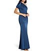Color:Twilight Blue - Image 1 - Draped One Shoulder Short Sleeve Mermaid Gown