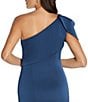 Color:Twilight Blue - Image 4 - Draped One Shoulder Short Sleeve Mermaid Gown
