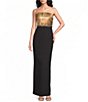 Aidan Mattox Feather Bodice Knit Crepe Column Gown - Image 1