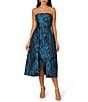 Aidan Mattox Floral Jacquard Strapless Sleeveless Flared Skirt A-Line Dress, Color:Blue/Black Multi - Image 1