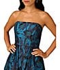 Aidan Mattox Floral Jacquard Strapless Sleeveless Flared Skirt A-Line Dress, Color:Blue/Black Multi - Image 3