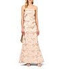 Color:Gold - Image 1 - Floral Metallic Jacquard Strapless Bow Detail Gown
