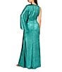 Color:Jade - Image 2 - Foiled Metallic Chiffon One Shoulder Drape Back Gown