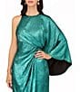 Color:Jade - Image 3 - Foiled Metallic Chiffon One Shoulder Drape Back Gown