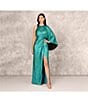 Color:Jade - Image 6 - Foiled Metallic Chiffon One Shoulder Drape Back Gown