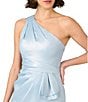 Aidan Mattox Foiled Mikado One Shoulder Neck Sleeveless Sheath Midi Dress, Color:Clear/Silver - Image 3