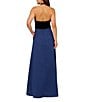 Aidan Mattox Halter Deep V-Neck Satin Velvet A-Line Gown, Color:Black/Blue - Image 2