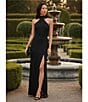 Aidan Mattox Halter Scarf Column Gown, Color:Black - Image 8
