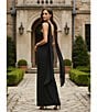 Aidan Mattox Halter Scarf Column Gown, Color:Black - Image 9
