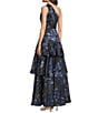 Aidan Mattox Jacquard One Shoulder Ruffle Tiered A-Line Gown, Color:Navy Multi - Image 4