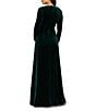 Aidan Mattox Long Sleeve Deep V Neck Velvet A Line Gown With Twist Ruffle, Color:Spruce - Image 2