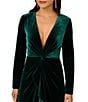Aidan Mattox Long Sleeve Deep V Neck Velvet A Line Gown With Twist Ruffle, Color:Spruce - Image 3