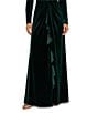 Aidan Mattox Long Sleeve Deep V Neck Velvet A Line Gown With Twist Ruffle, Color:Spruce - Image 4