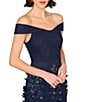 Aidan Mattox Mesh Embroidered Sequin Floral Off-The-Shoulder Neck Sleeveless Sheath Gown, Color:Navy - Image 3