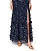 Aidan Mattox Mesh Embroidered Sequin Floral Off-The-Shoulder Neck Sleeveless Sheath Gown, Color:Navy - Image 4