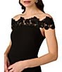 Aidan Mattox Off the Shoulder Lace Knit Crepe Sheath Midi Dress, Color:Black - Image 3