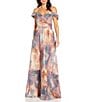 Color:Rose Gold - Image 1 - Off-the-Shoulder Sweetheart Neck Sleeveless Printed Ball Gown