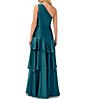 Color:Dark Teal - Image 2 - One Shoulder Tiered Ruffle Satin A-Line Gown