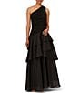 Color:Black - Image 1 - One Shoulder Tiered Ruffled Ball Gown