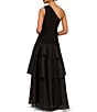 Color:Black - Image 2 - One Shoulder Tiered Ruffled Ball Gown