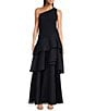 Aidan Mattox One Shoulder Tiered Ruffled Ball Gown, Color:Twilight - Image 1