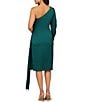 Aidan Mattox One Shoulder Wrap Satin Midi Dress, Color:Green Gem - Image 2